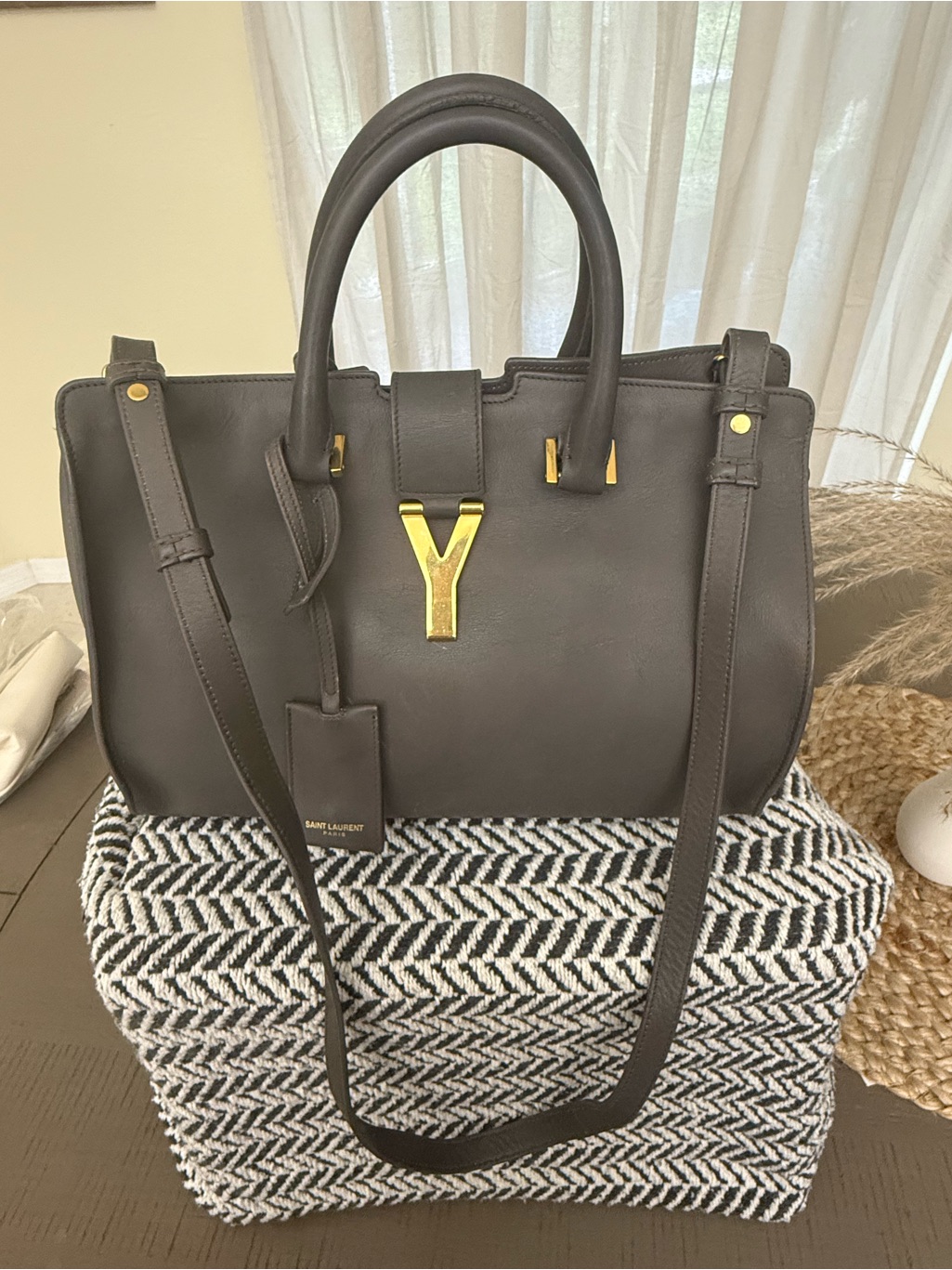 Yves Saint Laurent Leather 'Y' Satchel With Gold Hardware